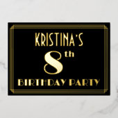 8e verjaardag: Art Deco Kijk "8", met naam Folie Uitnodiging (Voorkant)