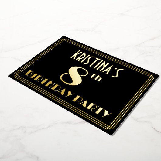 8e verjaardag: Art Deco Kijk "8", met naam Folie Uitnodiging (Gedraaid)