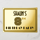 8e verjaardag — Art Deco Style "8" en naam Folie Uitnodiging (Voorkant)