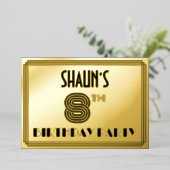 8e verjaardag — Art Deco Style "8" en naam Folie Uitnodiging (Staand Voorkant)