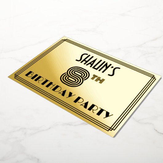 8e verjaardag — Art Deco Style "8" en naam Folie Uitnodiging (Gedraaid)