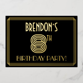 8e verjaardag — Art Deco Style "8" + naam Folie Uitnodiging