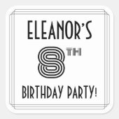 8e verjaardag: Art Deco Style + aangepaste naam Vierkante Sticker (Voorkant)