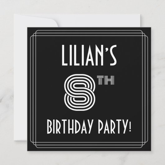 8e verjaardag: Art Deco Style met aangepaste naam Kaart (Voorkant)