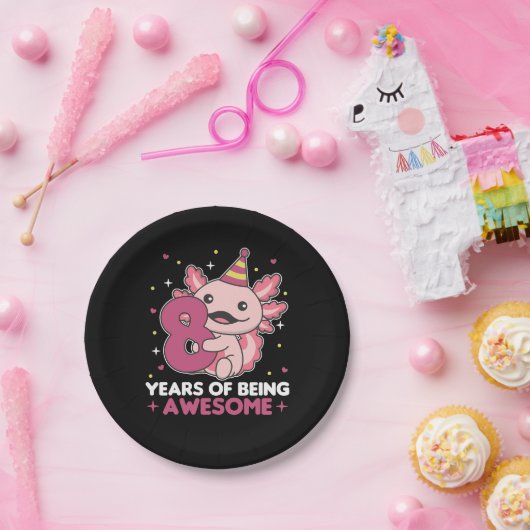 8e verjaardag Axolotl 8 jaar oude zoete Axolotl Papieren Bordje (Feest)