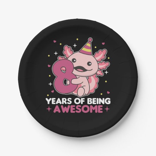 8e verjaardag Axolotl 8 jaar oude zoete Axolotl Papieren Bordje (Voorkant)