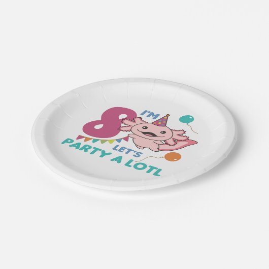 8e verjaardag Axolotl 8 jaar oude zoete Axolotl Papieren Bordje (Gekanteld)