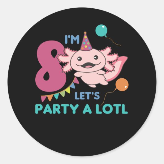 8e verjaardag Axolotl 8 jaar oude zoete Axolotl Ronde Sticker (Voorkant)
