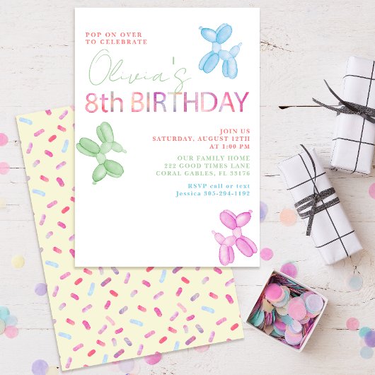 8e verjaardag ballon dierlijke uitnodiging