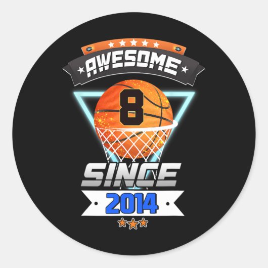 8e verjaardag basketbalspeler 8 jaar oud jongen gi ronde sticker (Voorkant)