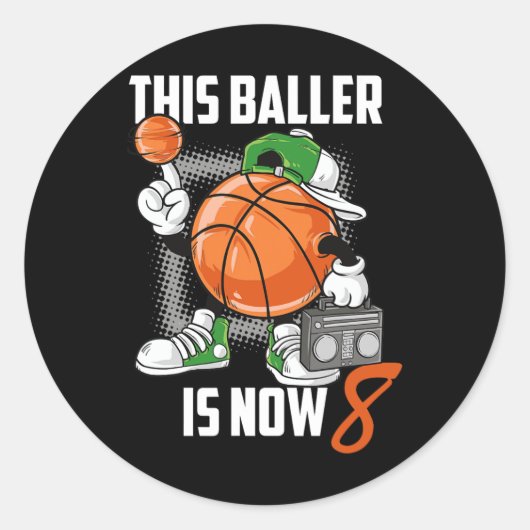 8e verjaardag basketbalspeler plezier 8 jaar oud K Ronde Sticker (Voorkant)