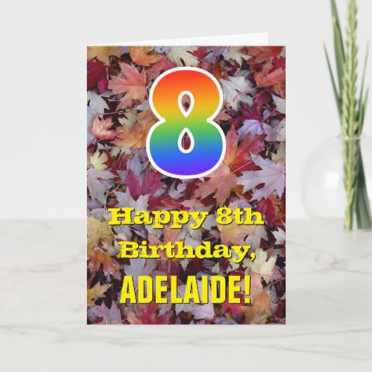 8e verjaardag; bijtende herfst; regenboog "8" kaart (Voorkant)