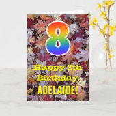 8e verjaardag; bijtende herfst; regenboog "8" kaart (Gele Bloem)