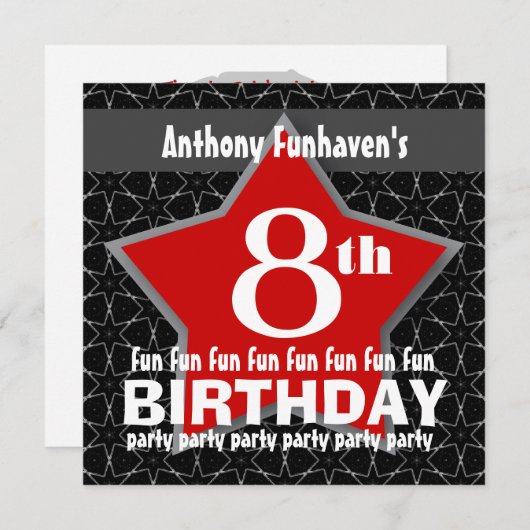 8e verjaardag Black Red White STAR V08 Kaart (Voorkant / Achterkant)