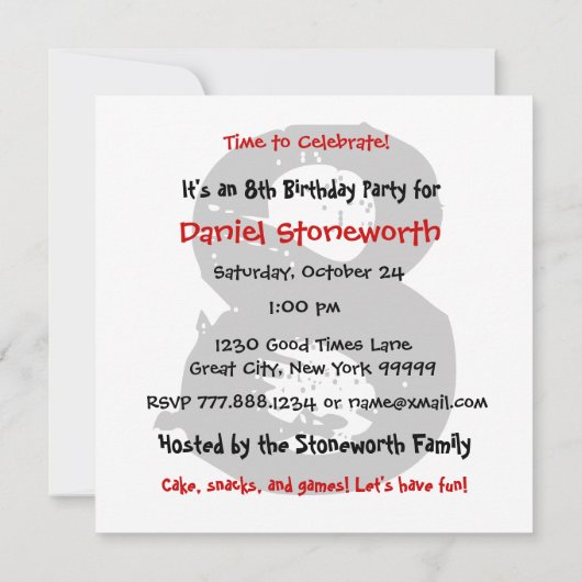 8e verjaardag Black Red White STAR V08 Kaart (Achterkant)