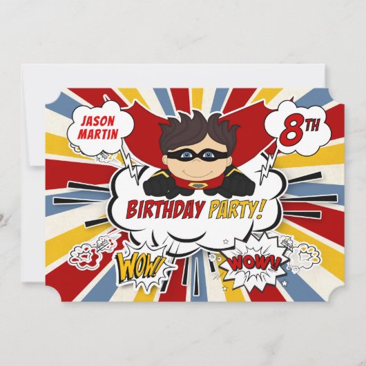 8e verjaardag Boys Superheld Red Comic Kaart (Voorkant)