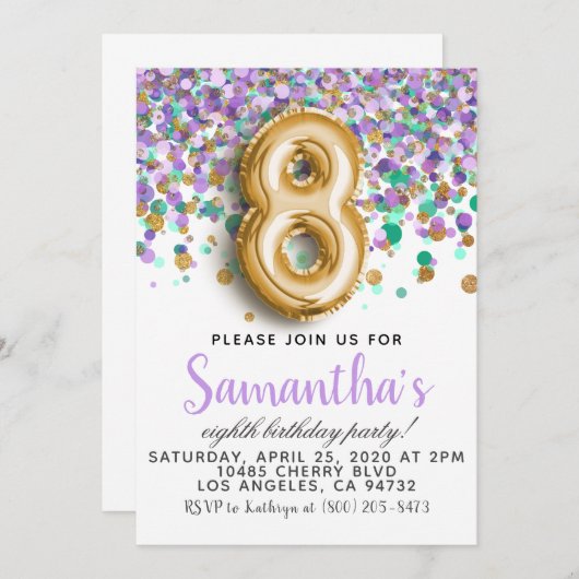 8e verjaardag Confetti Kaart (Voorkant / Achterkant)
