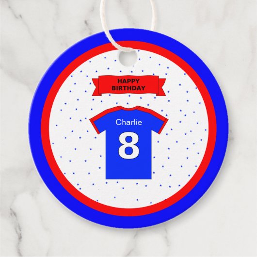 8e verjaardag dank je rode blauwe sterren bedankjes labels (Voorkant)