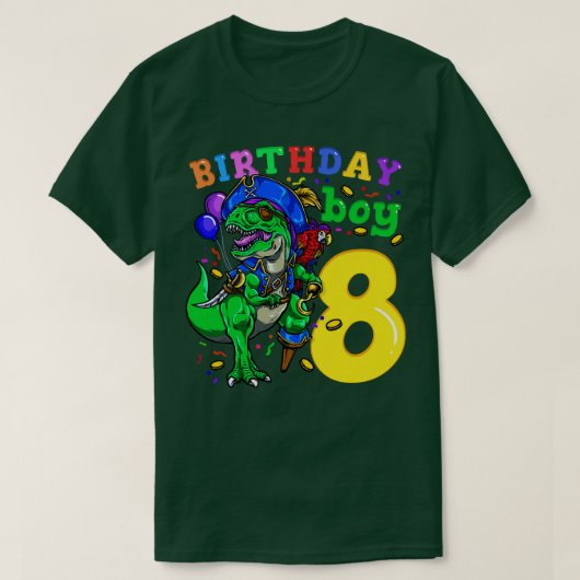 8e verjaardag dinosaurus piraat t-shirt (Design voorkant)