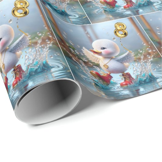 8e verjaardag eendje dansen in een plas cadeaupapier (Rol Hoek)