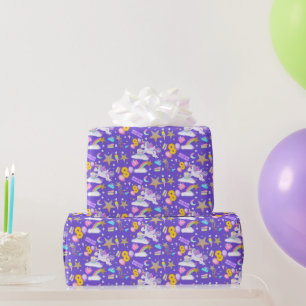 8e Verjaardag Eenhoorn Patroon Paars Cadeaupapier