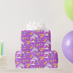 8e Verjaardag Eenhoorn Patroon Wit Cadeaupapier