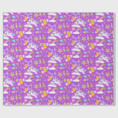 8e Verjaardag Eenhoorn Patroon Wit Cadeaupapier (Vlak)