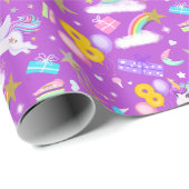 8e Verjaardag Eenhoorn Patroon Wit Cadeaupapier (Rol Hoek)