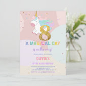 8e Verjaardag Eenhoorn Verjaardag Uitnodigingen (Staand voorkant)