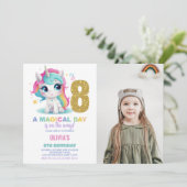 8e Verjaardag Eenhoorn Verjaardag Uitnodigingen fo (Staand voorkant)