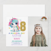 8e Verjaardag Eenhoorn Verjaardag Uitnodigingen fo (Voorkant / Achterkant)