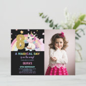 8e Verjaardag Eenhoorn Verjaardag Uitnodigingen fo (Staand voorkant)