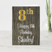 8e verjaardag: Elegant Faux Gold Kijk #, Faux Wood Kaart (Voorkant)