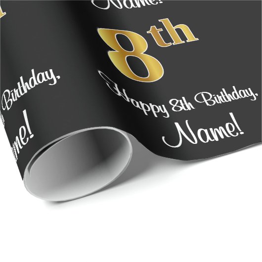 8e verjaardag: Elegant luxe Faux Gold-look # Cadeaupapier (Rol Hoek)