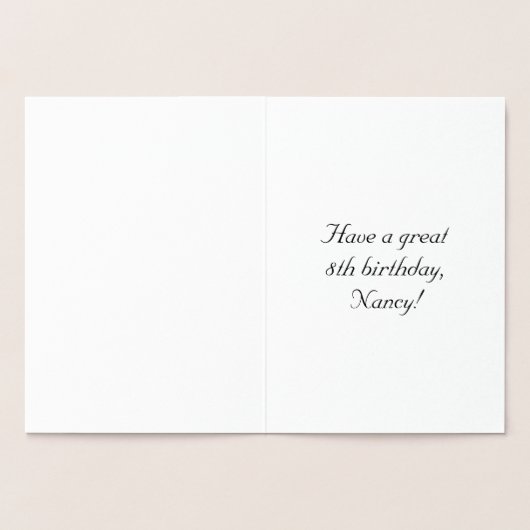 8e verjaardag: Elegant, Manuscript; de Naam van d Folie Kaarten (Binnen)