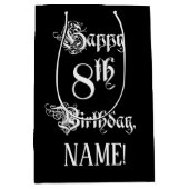 8e verjaardag: Fancy, elegant script + aangepaste Medium Cadeauzakje (Voorkant)
