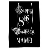 8e verjaardag: Fancy, elegant script + aangepaste Medium Cadeauzakje (Achterkant)