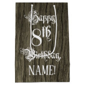 8e verjaardag: Fancy, Faux Wood Kijk + Aangepaste Medium Cadeauzakje (Achterkant)