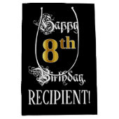 8e verjaardag ~ Fancy script; Faux Gold Kijk; naam Medium Cadeauzakje (Voorkant)