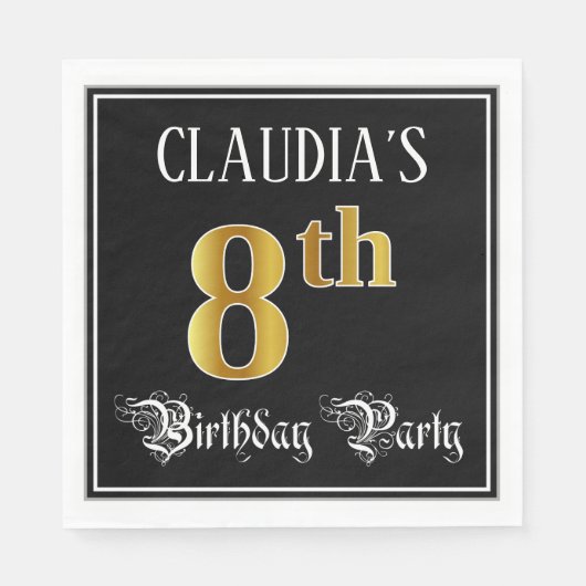 8e verjaardag — Fancy script, Faux Gold look Servet (Voorkant)