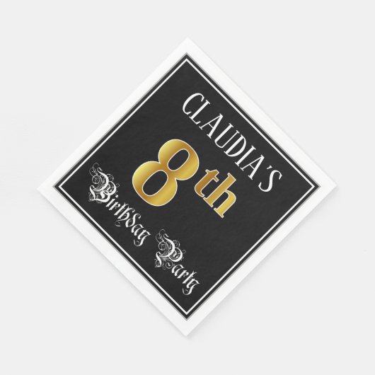 8e verjaardag — Fancy script, Faux Gold look Servet (Hoek)