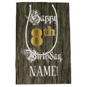 8e verjaardag: Faux Gold look & Faux Wood Pattern Medium Cadeauzakje (Voorkant)