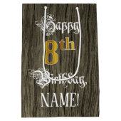 8e verjaardag: Faux Gold look & Faux Wood Pattern Medium Cadeauzakje (Achterkant)