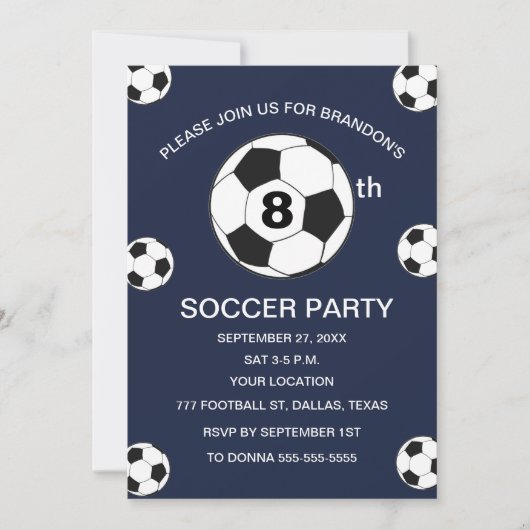 8e Verjaardag Feest Voetbal Blauwe Jongens Sport Kaart (Voorkant)