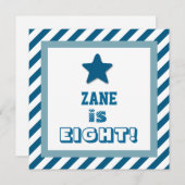 8e verjaardag Festive Blue Stripes Blue Star V07 Kaart (Voorkant / Achterkant)