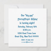 8e verjaardag Festive Blue Stripes Blue Star V07 Kaart (Achterkant)