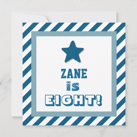 8e verjaardag Festive Blue Stripes Blue Star V07 Kaart (Voorkant)