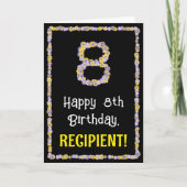 8e verjaardag: Floral Flowers Number, Custom Name Kaart (Voorkant)