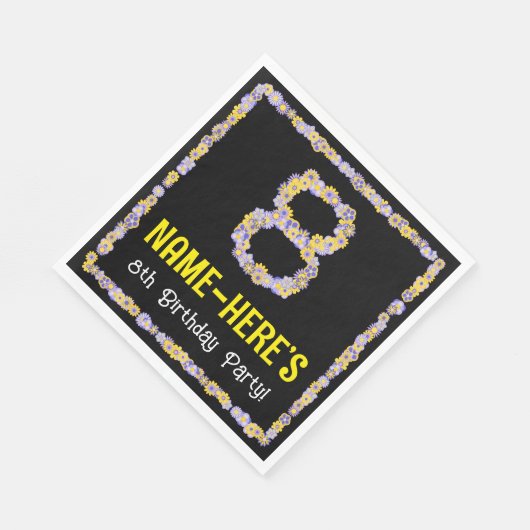 8e verjaardag: Floral Flowers Number, Custom Name Servet (Hoek)