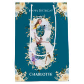 8e verjaardag Foto Blauwgroen Collage Blue Yellow  Medium Cadeauzakje (Achterkant)